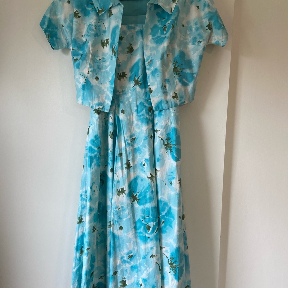 Vintage Bespoke Blue Floral Dress Set